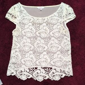 Candies White Lace Overlay Short Sleeve Top